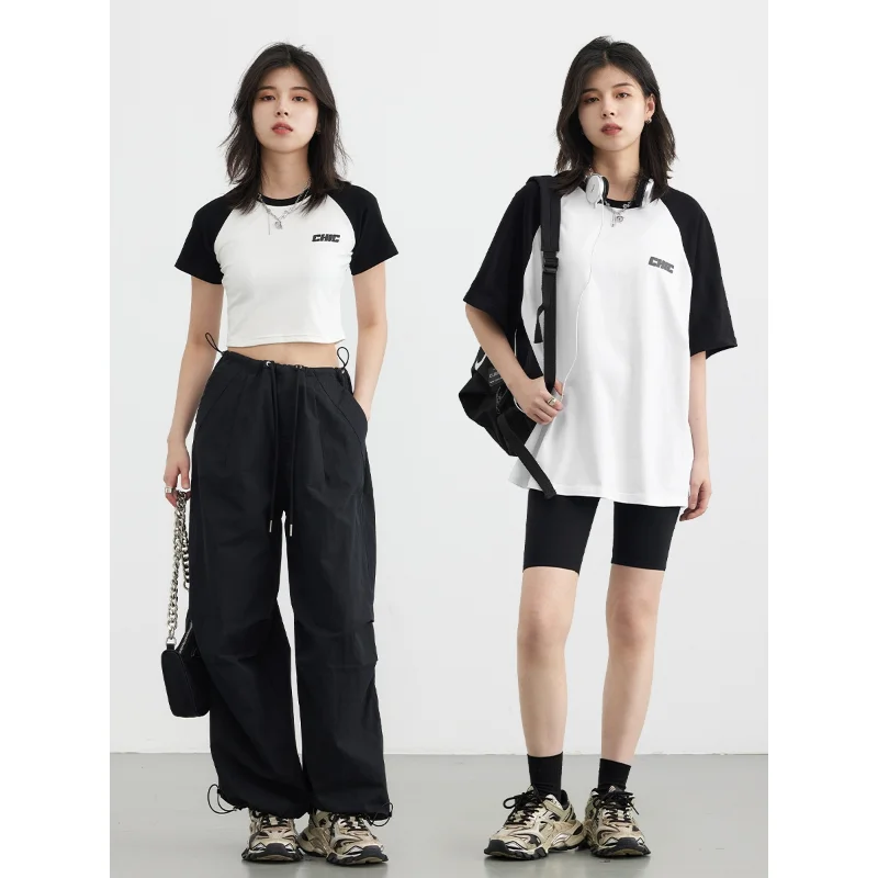 CHIC VEN Women T-shirts Vintage Casual Loose Contrast Short Sleeve Letter Tops Streetwear Short Tees Female Clothes Summer 2023