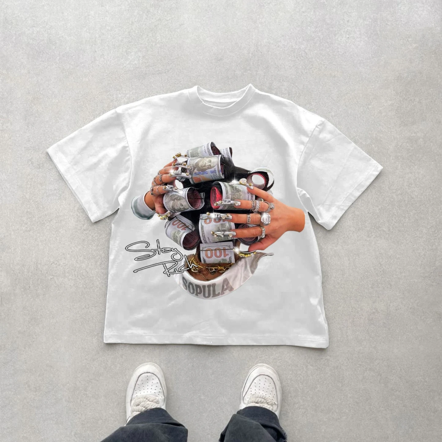 احصل على ريتش بوي جرافيتي جرافيك القطن تي شيرت مطبوع الرجال الصيف قصيرة الأكمام المعتاد تي شيرت المرأة عادية الشارع الشهير المحملة القمم