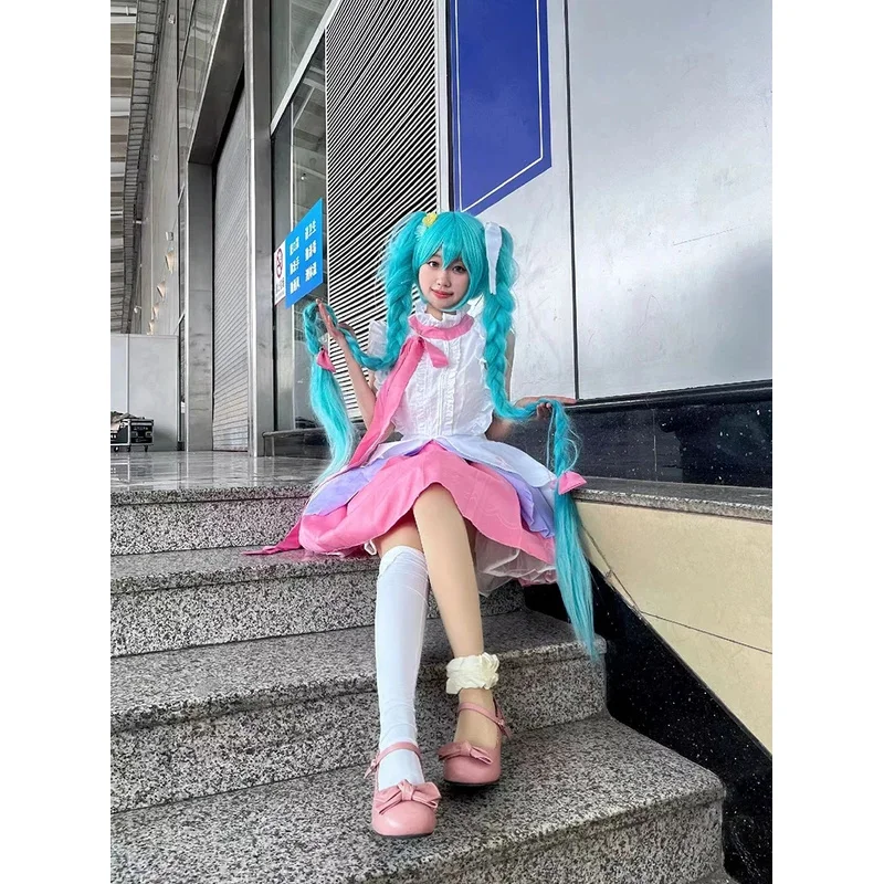 Aa124LQAnime Vocaloid Miku Cosplay Rapunzel Wonderland Midi Dress Pakaian Pemula Masa Depan Kostum Pesta Halloween Panggung Perawat Un