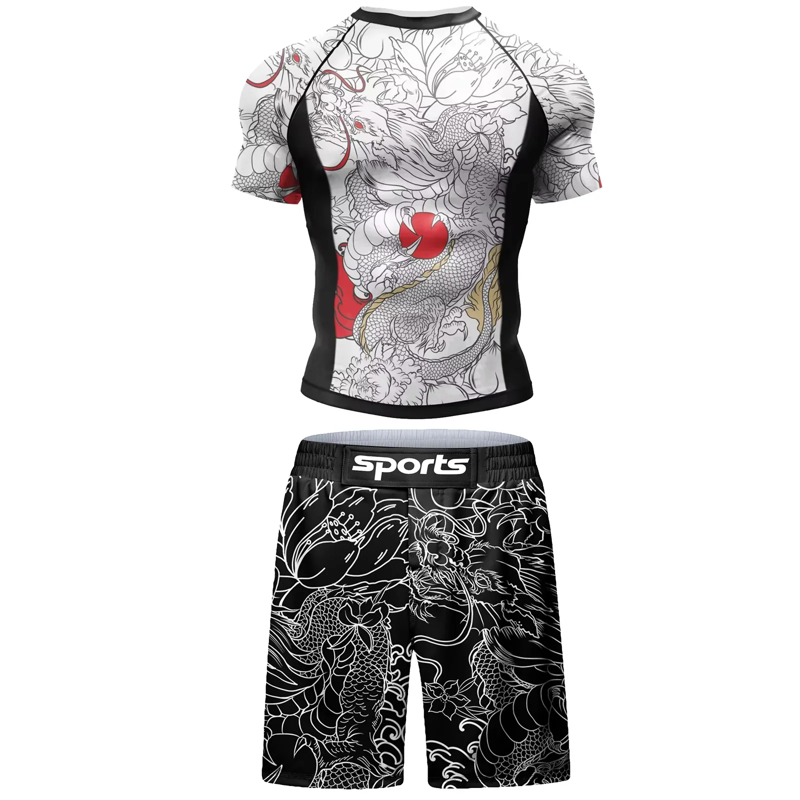 Boxe 2 pz/set MMA Rashguard jiu jitsu Hombre t-shirt + pantaloncini Sport Kickboxing Rash Guard maglie Bjj Kimono jiujitsu abbigliamento