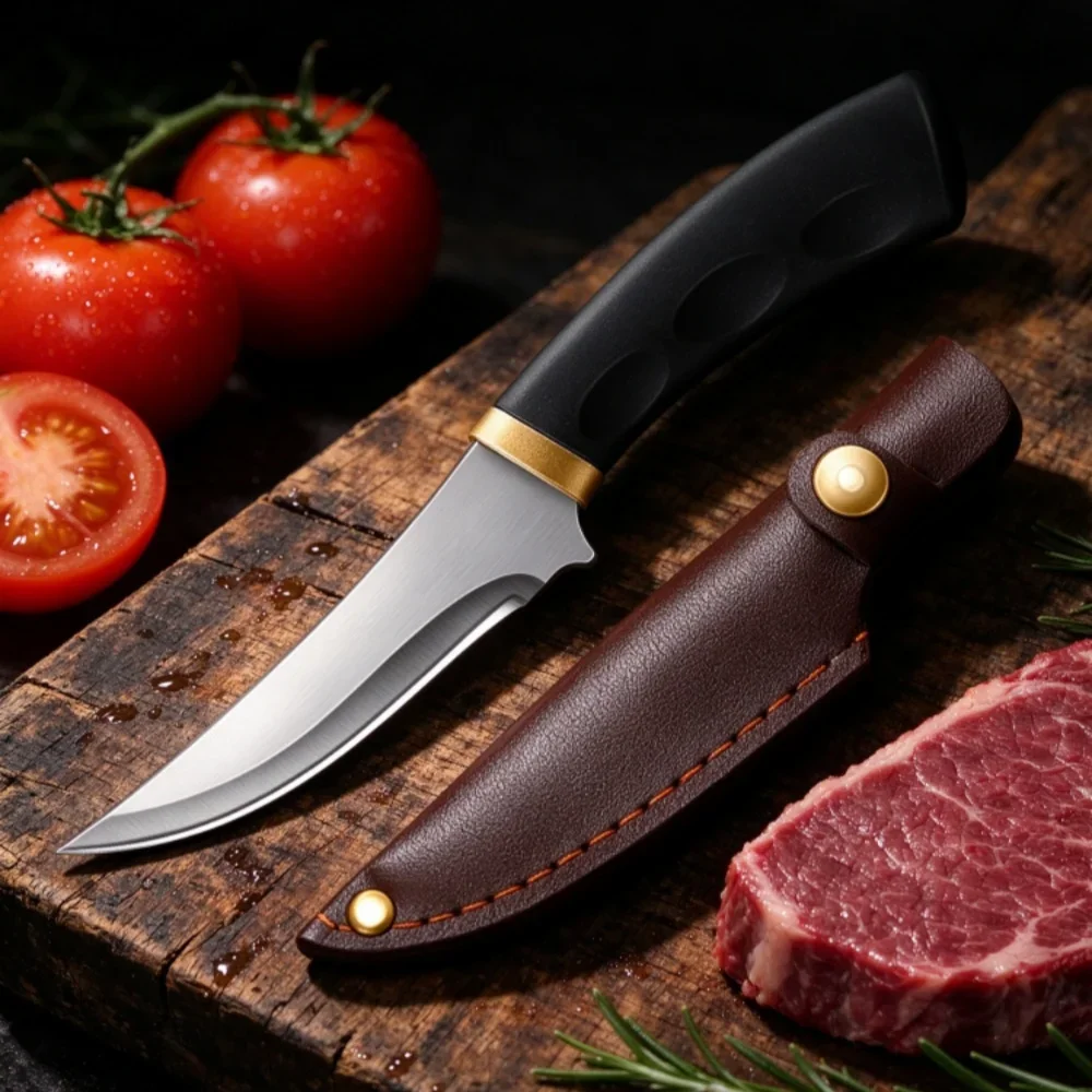 Premium Fruit Kitchen Knife–High Hardness Stainless Steel Fruit Knives with Leather Sheath & ABS+TPR Handle for Kitchen BBQ
