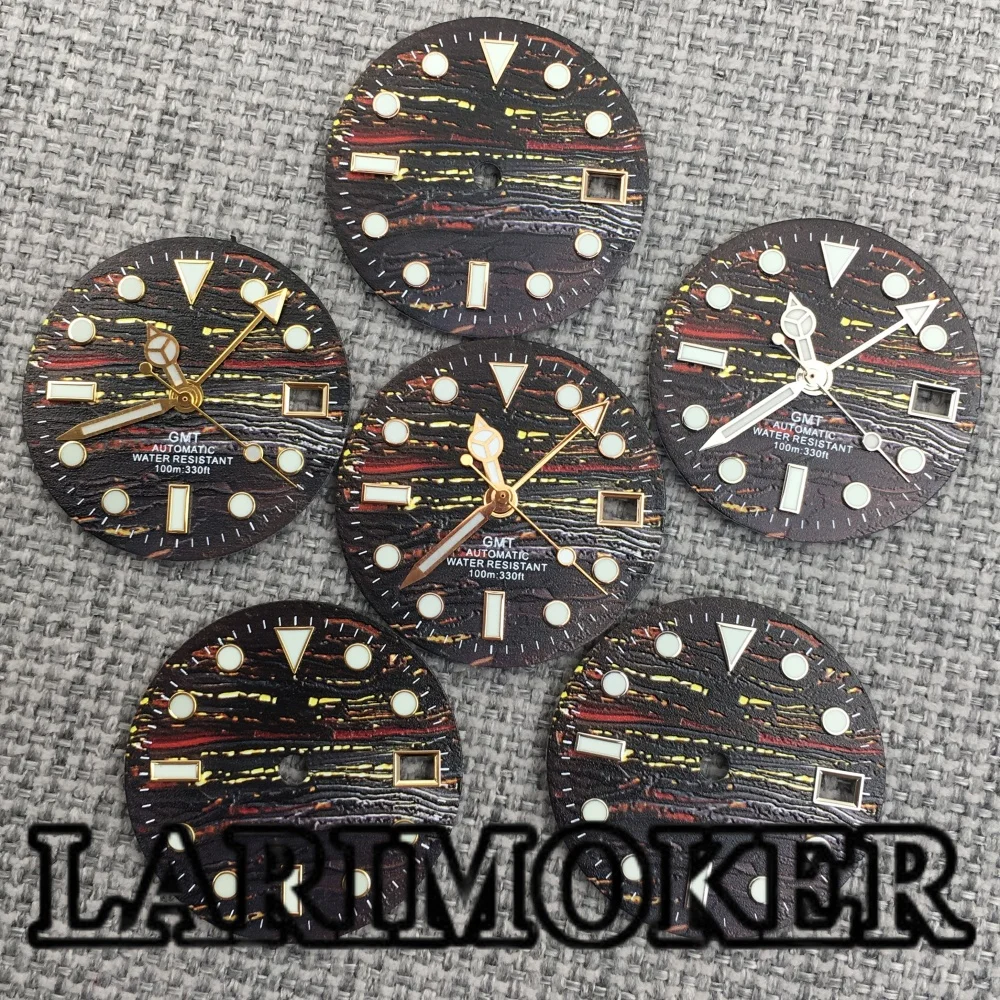 

LARIMOKER Green Luminous 29MM Meteorite Texture Diving Dial with 4-pin Watch Pointer for GMT NH34 Automatic Movement Watch Parts