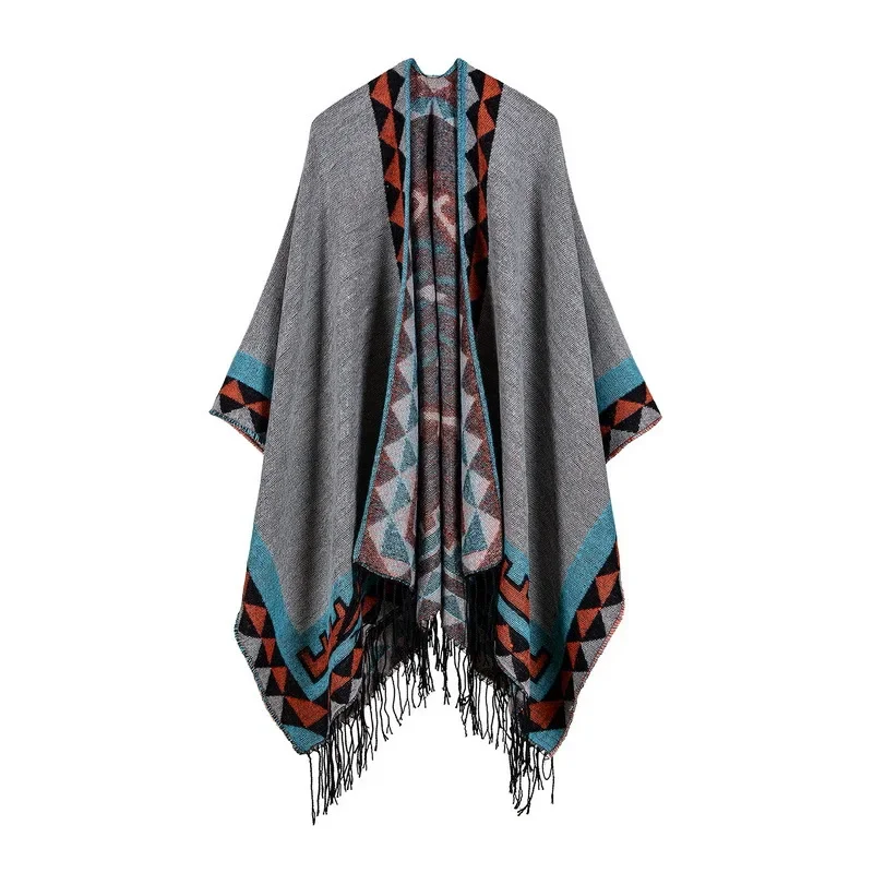 Women Diamond Fringe Shawl Lengthening Imitation Cashmere Cape Cloak