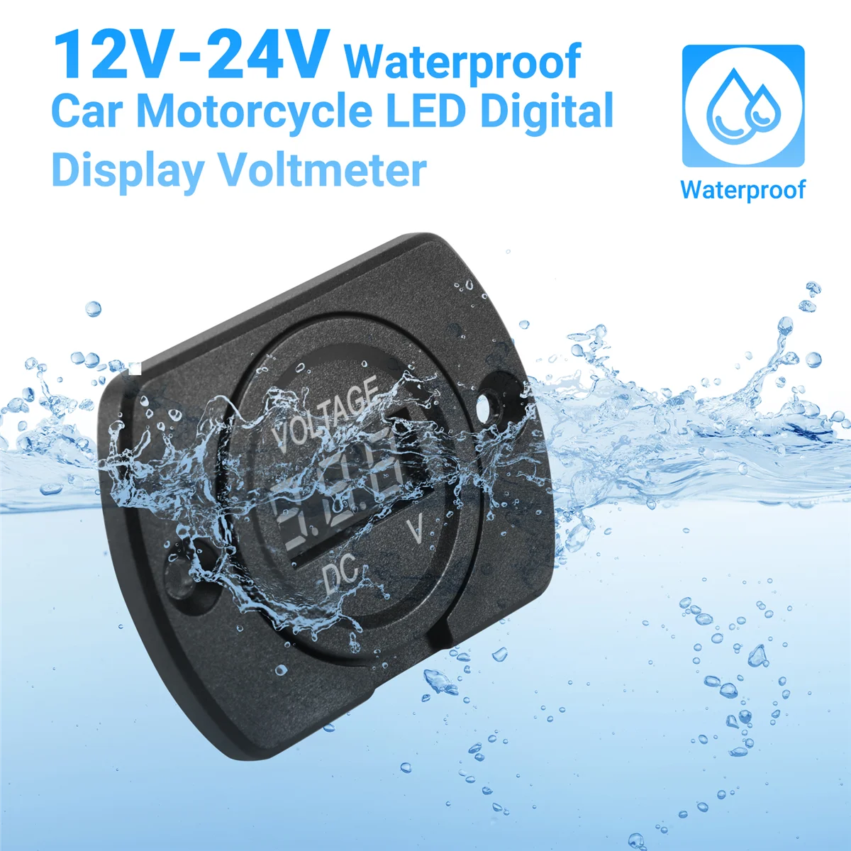 12V-24V Waterproof Car Motorcycle LED Digital Display Voltmeter Voltage Meter Black