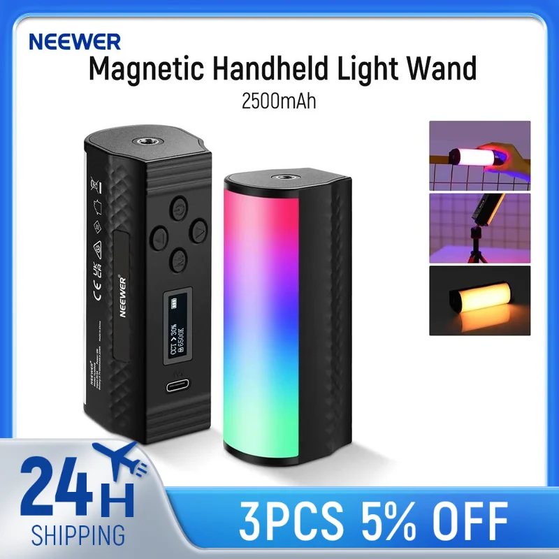 NEEWER Basic Magnetischer Handlichtstab, 360° °   Vollfarbiger Mini-LED-Videolichtstab, 2500mAh Akku, 2500-8500K Röhrenlicht