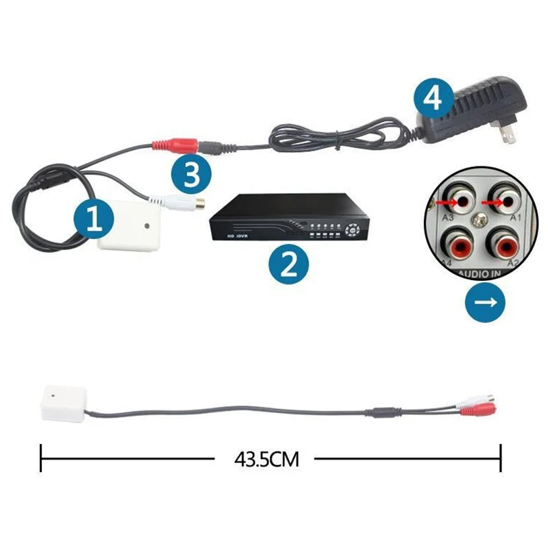 Dc 9V-12V Mini Microfoon Geluidsmonitor Audio Pick-Up Geluid Beveiliging Monitoring Rca Vrouwelijke Adapter Cctv Camera Beveiligingssysteem