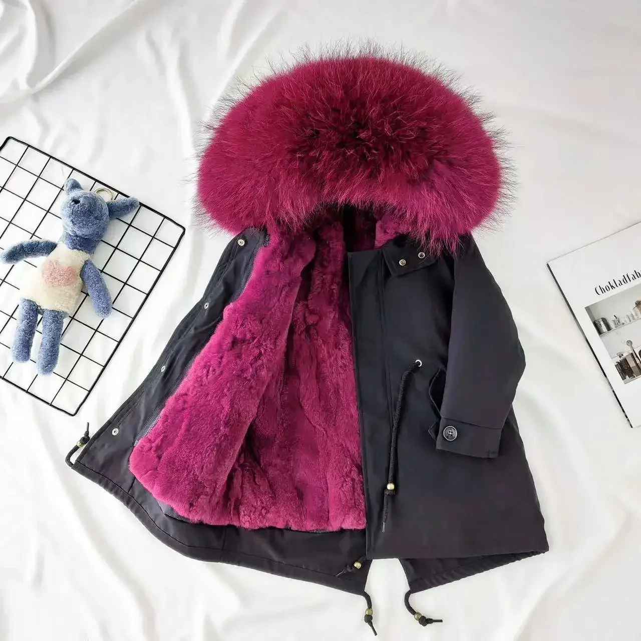 Winter Girls Fur Coat Children Natural Rabbit Fur Kids Jacket Warm Parkas Real Raccoon Fur Boys Girls Jacket size 110-170 TZ204