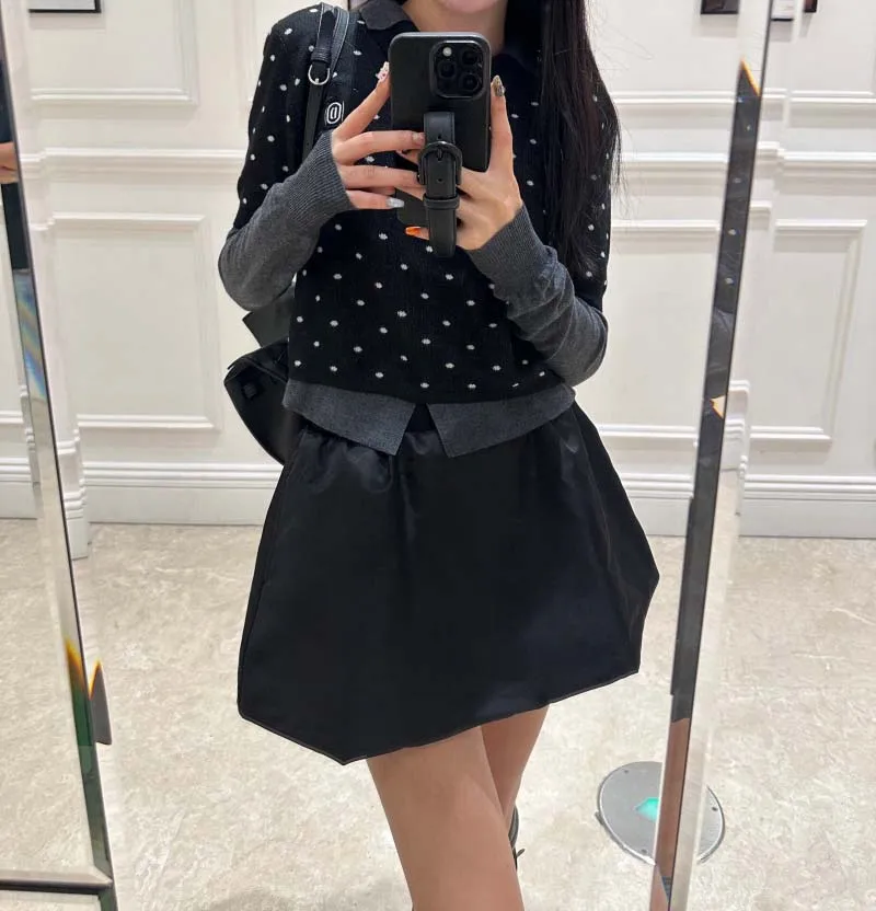 Elegant High Waist A-Line Half Skirt for Women Fashionable Slimming Fake Two-Piece Style Girls' Sweet Temptation