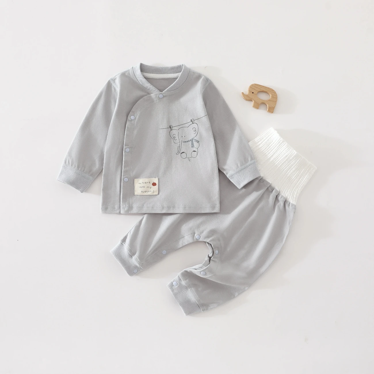 Newborn Baby Unisex Solid Color Kimono-Style High-Waist Belly-Protecting Long-Sleeve Autumn and Winter Seamless Top Children's Clothing