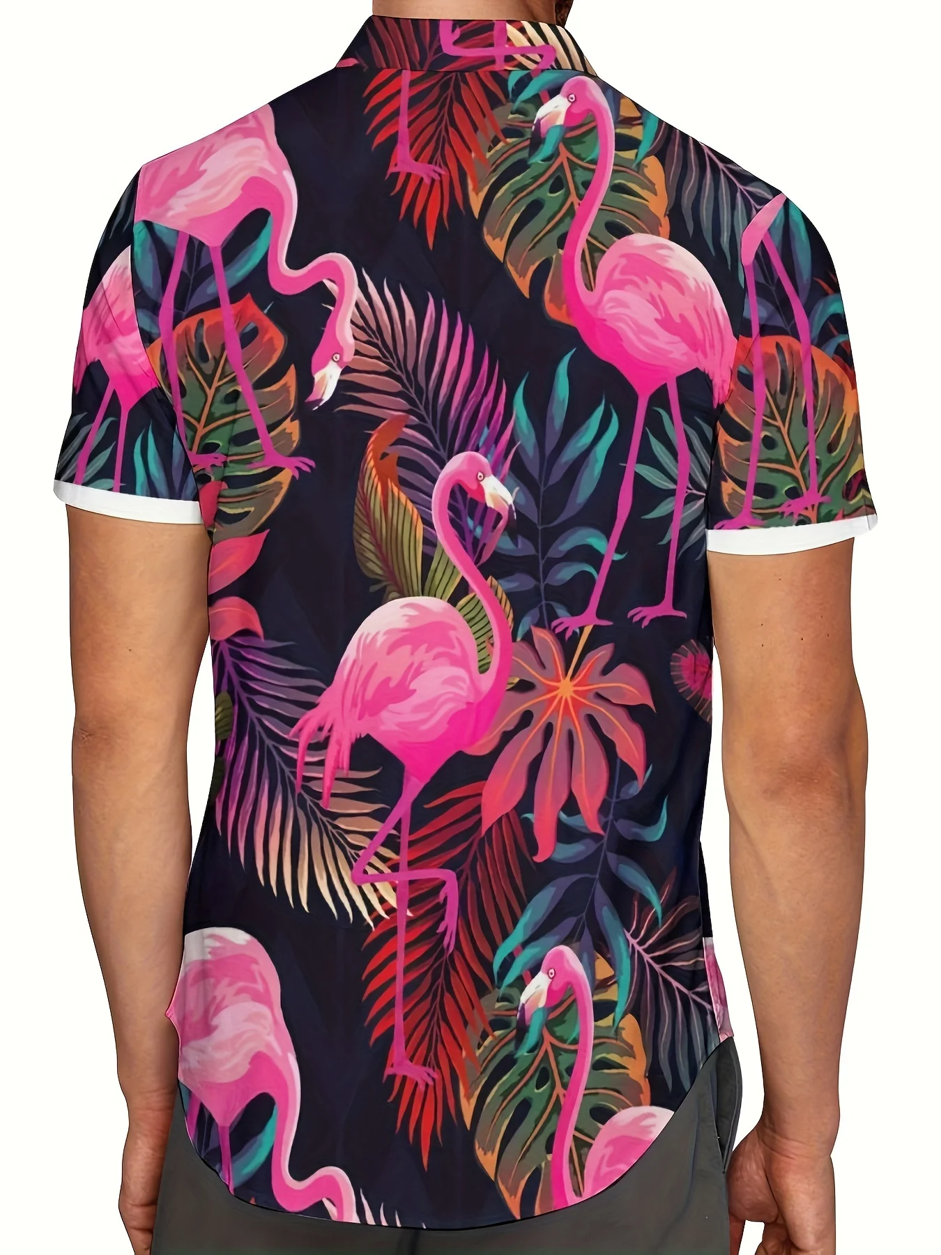 Men's Summer Flamingo Hawaiian Shirt Tropical Plant Print Short Sleeve Button Down Casual Vacation Aloha Holiday Beach Party Top