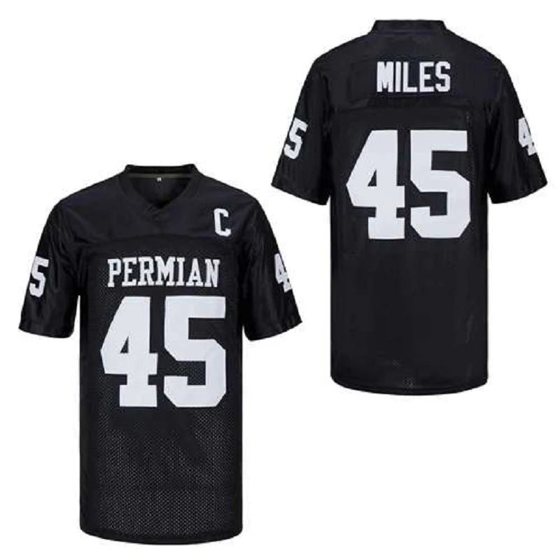 American Football jersey PERMIAN 45 MILES Sewing White Black Captain patch Embroidery Outdoor Sports Mesh Ventilation 2023 New