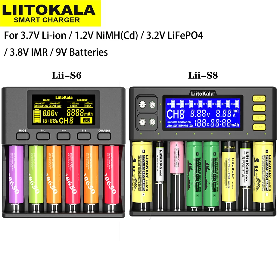 LiitoKala Lii-S8 Lii-S6 Lii-PD4 inteligentna ładowarka do Li-ion 3.7V NiMH 1.2V Li-FePO4 3.2V 18650 26650 21700 bateria AA AAA