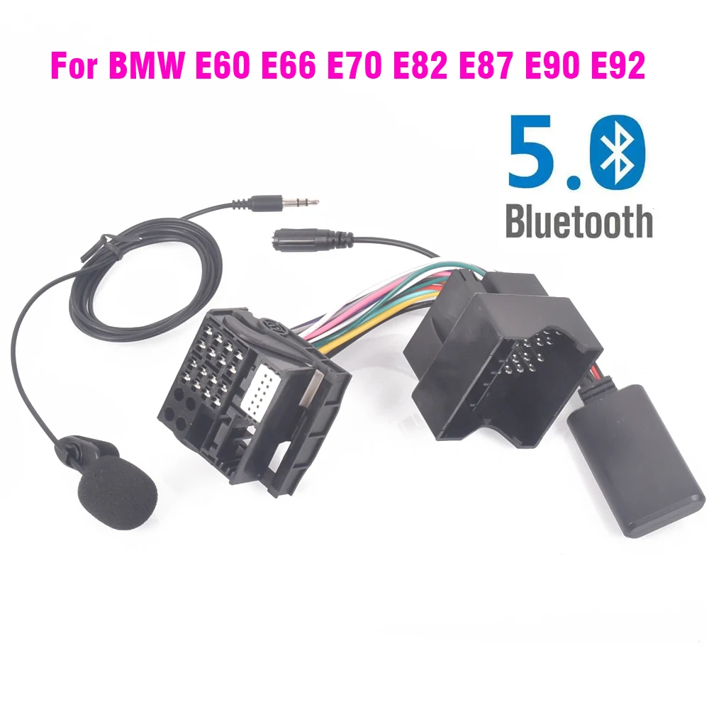 For BMW E60 E61 E66 E70 E82 E87 E88 E90 E91 E92 E93 Radio Harness Plug Microphone Handsfree Bluetooth 5.0 AUX Adapter