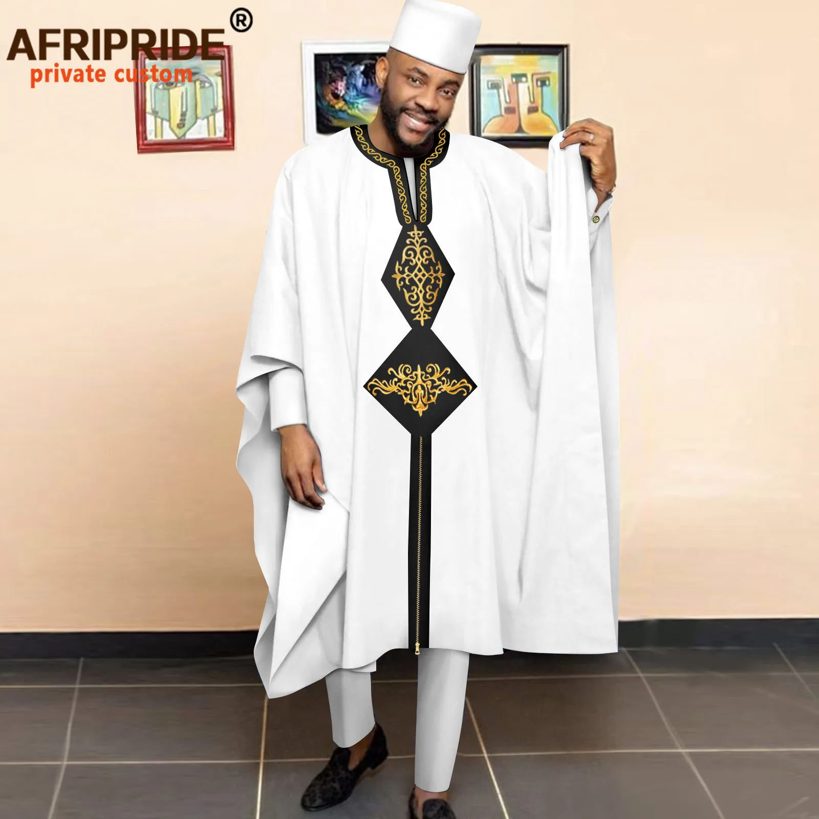 Ensemble de vêtements africains pour hommes, chemises, pantalons et chapeaux, robes Agbada brodées, tenues Dashiki pour mariage et soirée, A2216053,