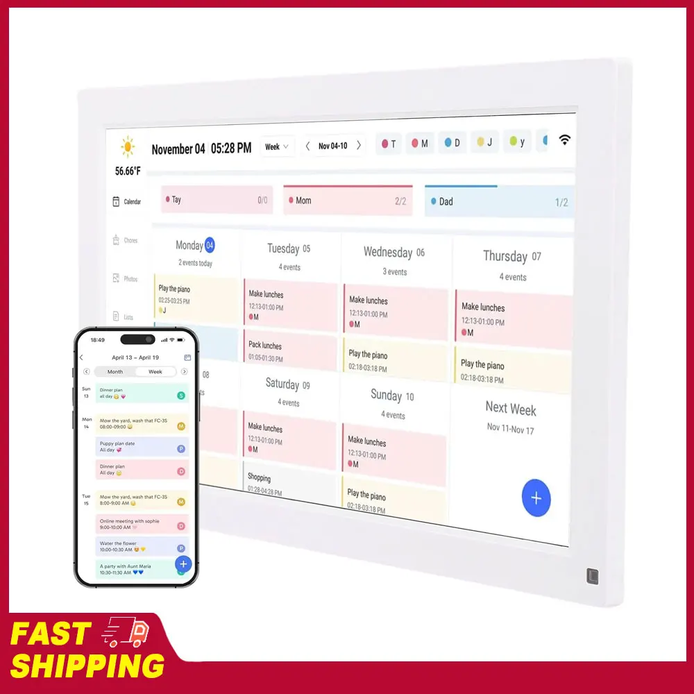 15.6 Inch Smart Touchscreen Interactive Display Wall Planner Digital Calendar Chore Chart for Family Schedules Wall Desk Mount