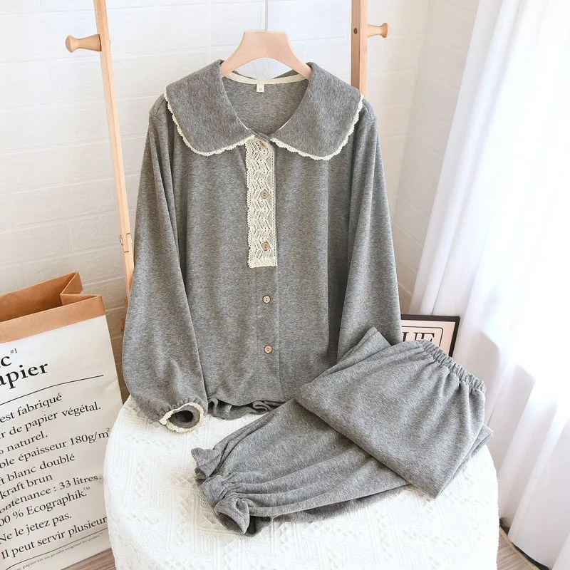 Autumn Winter Flannel Padded Palace Household Clothes Long Sleeves Trousers Princess Pajamas Loose and Soft Keep Warm Sleepwear