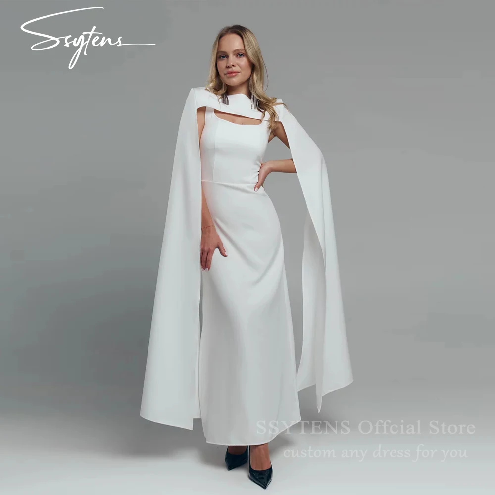 SSYTENS Elegant Evening Party Dresses with Jacket Satin White Saudi Arabic Wedding Events Occasion Simple Prom Gown Customzied