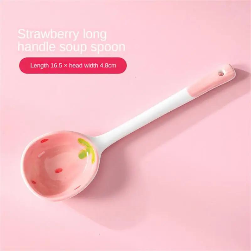 Strawberry Long Handled Ceramic Spoon Cute Household Stirring Spoon High Appearance Spoon Children's Soup Spoon