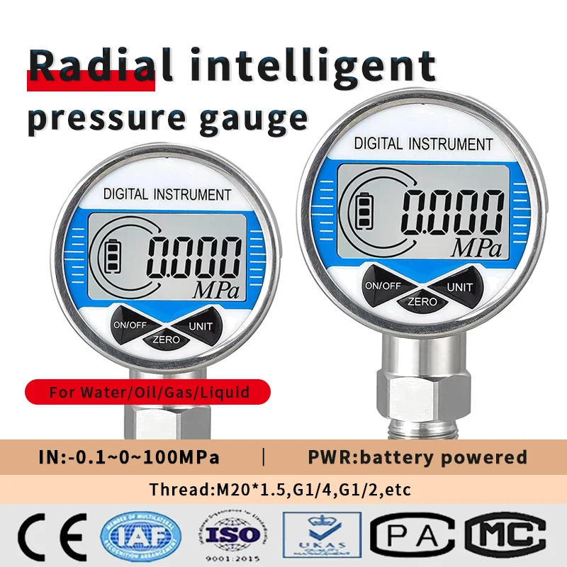 

60mm 80mm 100mm Dial Digital Pressure Gage Meter Piezometer G1/4 Battery Powered Air Oil Liquid Digital Pressure Gauge Pressure