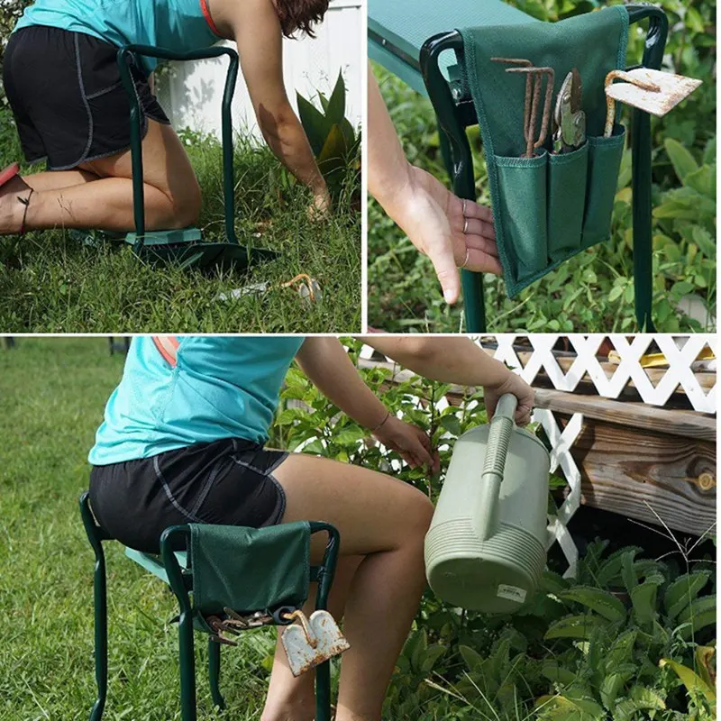 Garden Kneeler Thicken Seat Pad Portable Folding Kneeling Stool Oxford Storage Bag Indoor Outdoor For Gardening Vegetables Pick