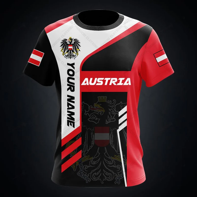 Custom Name Austria Flag Graphic T-shirts Summer Casual E-Sports Jersey Fast Dry Short Sleeve Tops Unisex Daily Home Clothing
