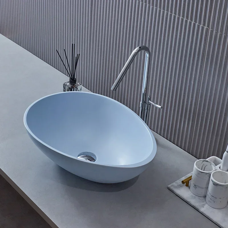 

Mediterranean Blue Wash Basin on The Countertop, Nordic Minimalist and Personalized Bathroom, Bathroom, Washbasin