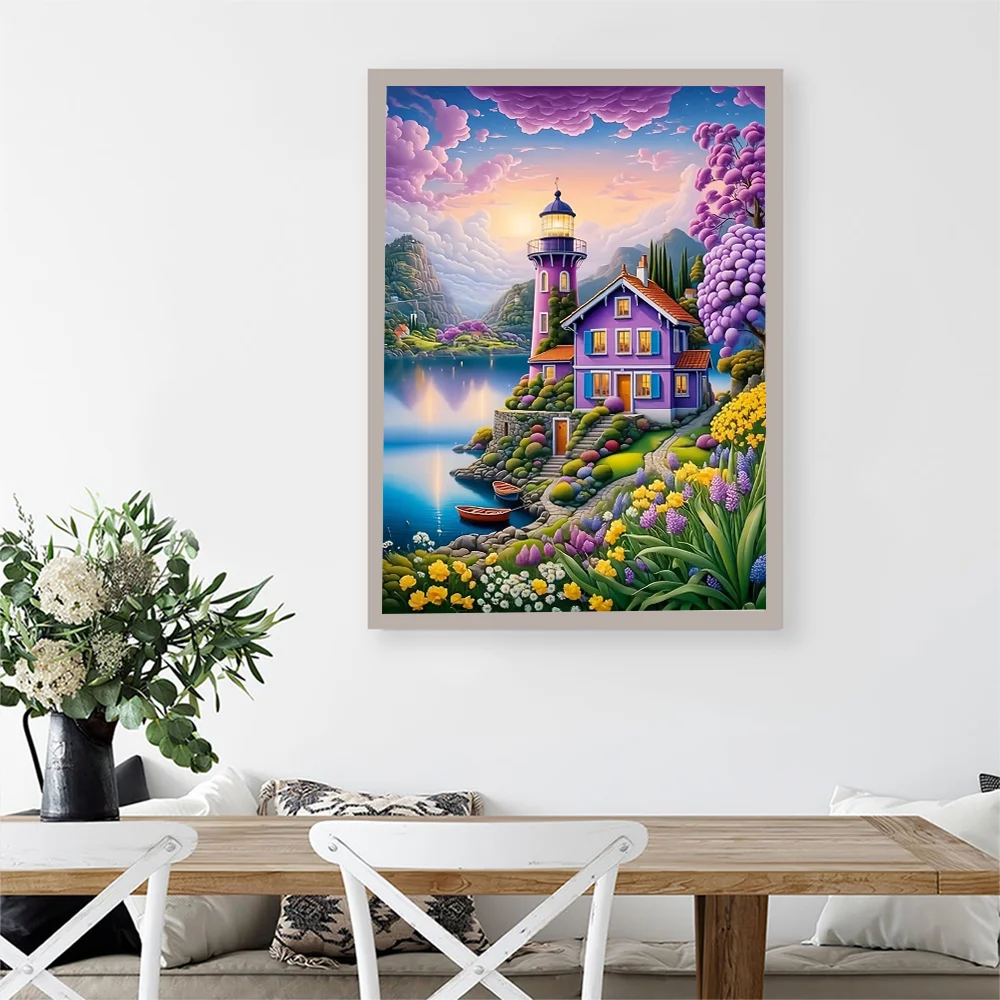 Evershine DIY House Diamond Paintings Lighthouse Landscape New Arrival Mosaic Kit Cross Stitch Embroidery Lake Home Decor