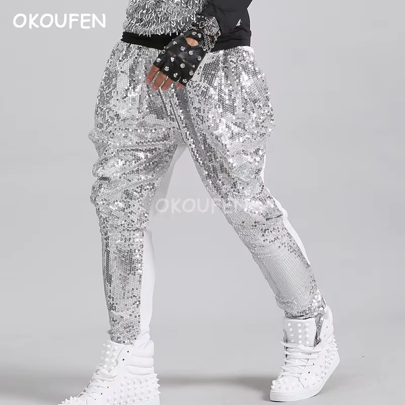 

New Fashion Men's Sequins Harem Pants Nightulub Bar Singer Dancer Show Stage Perfrmance Trousers