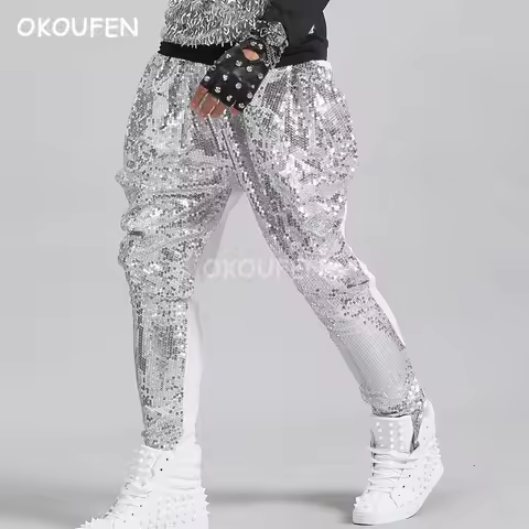 New Fashion Men's Sequins Harem Pants Nightulub Bar Singer Dancer Show Stage Perfrmance Trousers