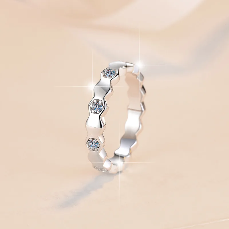 PT950 ring female moissanite honeycomb row diamond row ring fashion pair ring ring light luxury jewelry factory direct sale