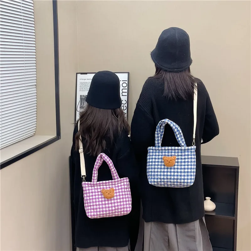 Small Tote Bag for Women Soft Glutinous Waffle Plaid Bag Lamb Plush Hand-held Bucket Bag Hand-held Purses and Handbags Сумка Sac