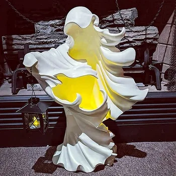 Halloween Witch Resin Statue Ghost Sculpture With Lantern Hell Messenger Scary Crafts Halloween Fairy Garden Ornament Home Decor 1
