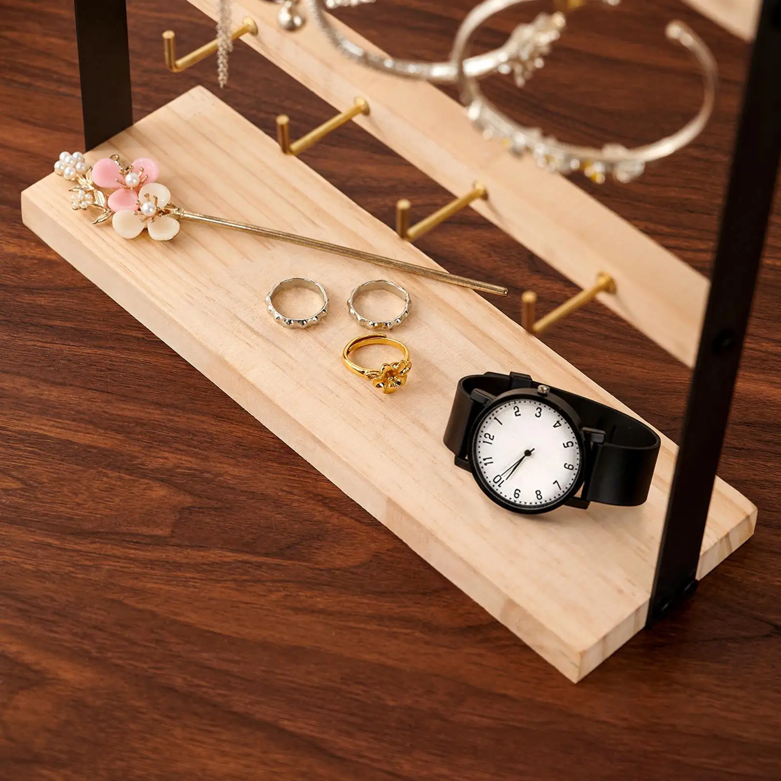 

Деревянная подставка для украшений, практичная, премиум-класса, органайзер для ювелирных изделий, держатель для серег, прочная подставка для ожерелий, настольная.