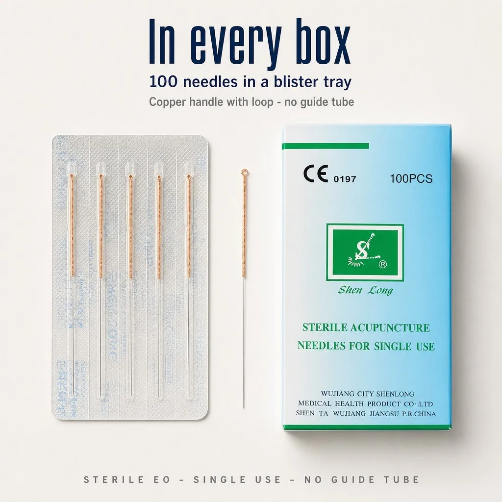 100PCS SHENLONG Sterile Disposable Copper Handle Stainless Steel Acupuncture Needles Dry Needling with CE Beauty Health Massage