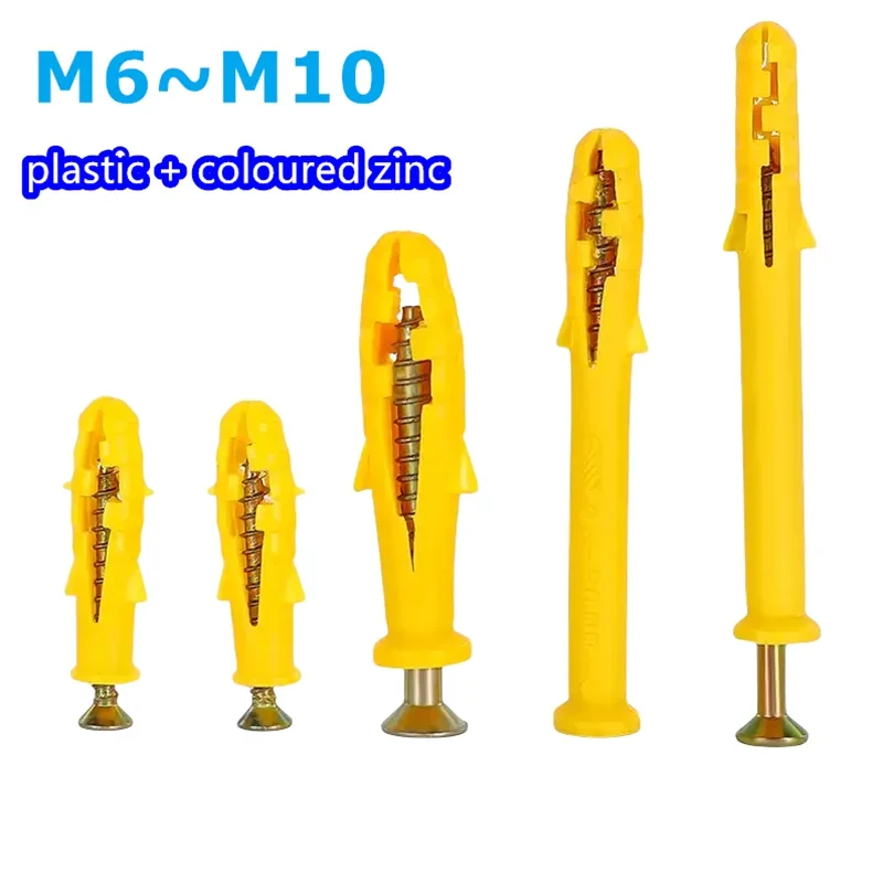 Peijian Plastic Expanding Pipe Wall Anchor Plugs M6 M8 M10 Plastic Wall Anchor + Flat Screws