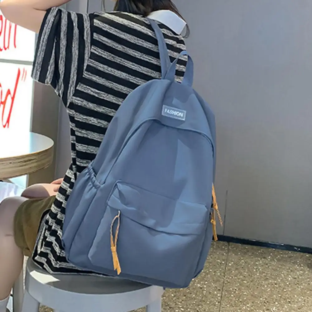 Women Backpack Multi-pocket Backpack Water Bottle Umbrella Pouch Zipper Closure Schoolbag Travel Bag Solid Color Bookbag