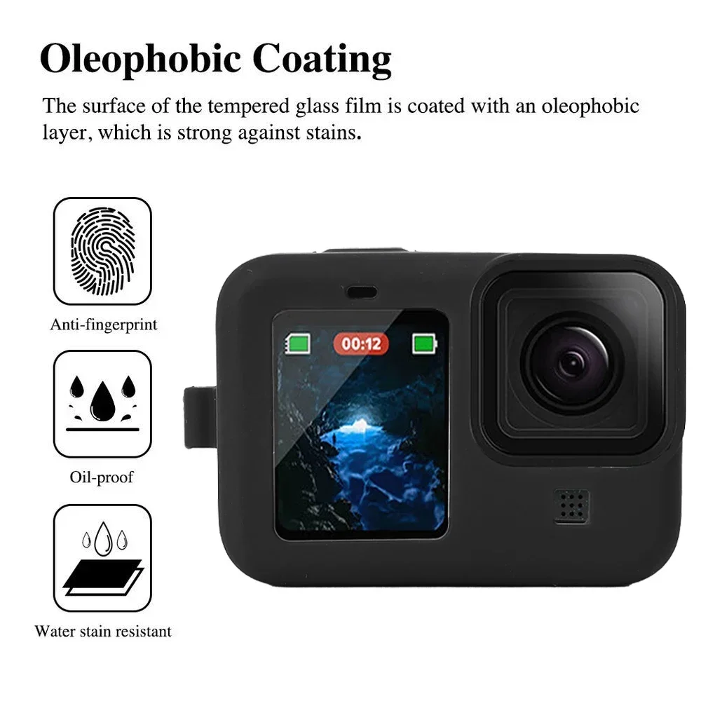 For GoPro Hero 12 11 10 9 Full Protection Kit Tempered Glass Screen Protector Anti Drop Silicone Camera Case Cover with Rope