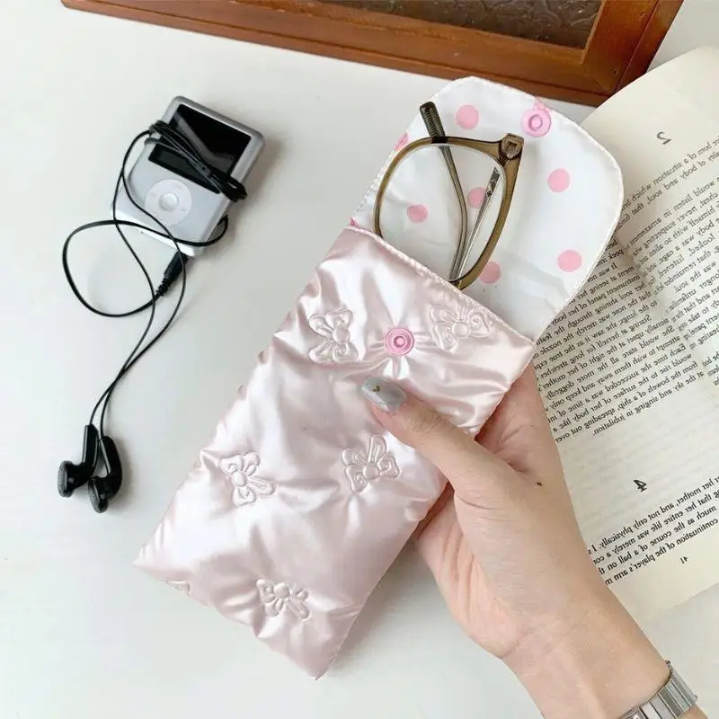 

Cute Bow Glasses Case Women Portable Cotton Padded Anti Crush Sunglasses Storage Bag Girls Eyewear Pouch Portable Pencil Case