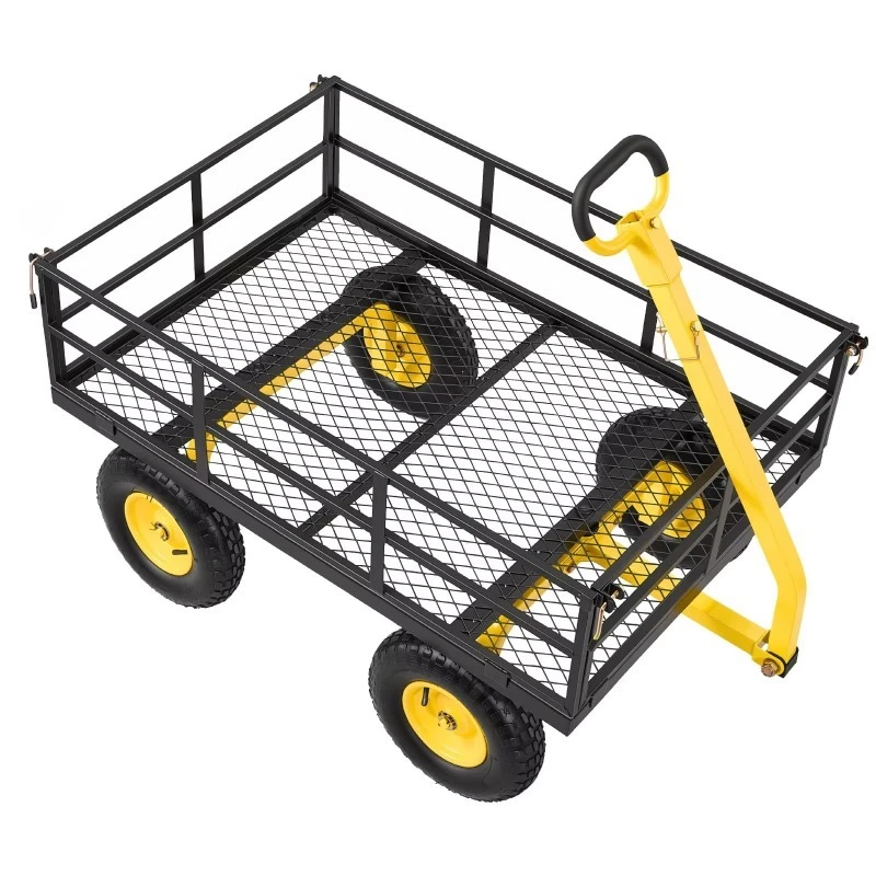 Heavy Steel Garden Cart Pullable Multipurpose Yard Trailer