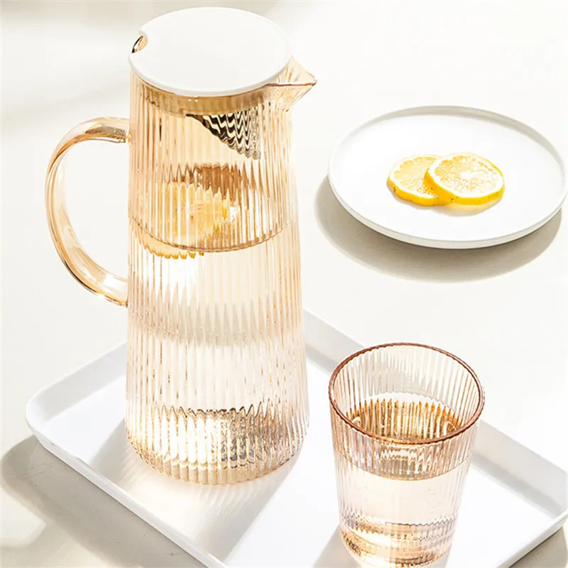 Vertical Stripes Glass Cold Kettle Heat-resistant Large-capacity Water Bottle Juice Drink Carafe Teapot Water Jug Home Pitcher