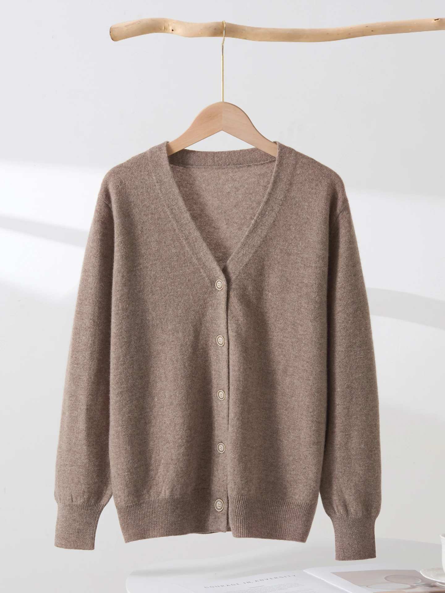 

Women's New 100% Pure Wool Cardigan Sweater Autumn Winter V-neck Soild Single Breasted Knitted Outwears Basic Long Sleeve Tops