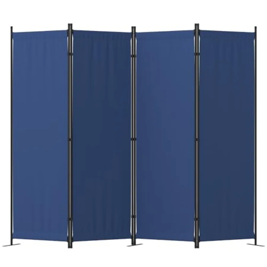 

4 Panel Folding Privacy Screen 88 Portable Room Divider with 3 Metal Feet Blue Lightweight Freestanding Wall Divider for Office