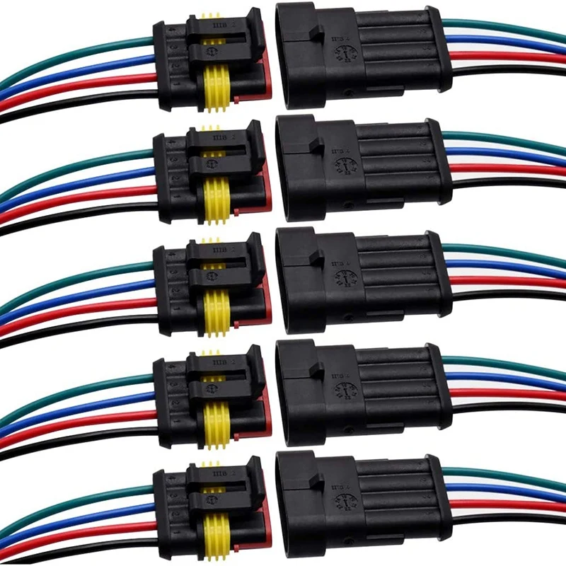 

4-контактный водонепроницаемый разъем, штекер и гнездо 16 AWG провод подходит для автомобилей, грузовиков, лодок и других проводов (5 комплектов)