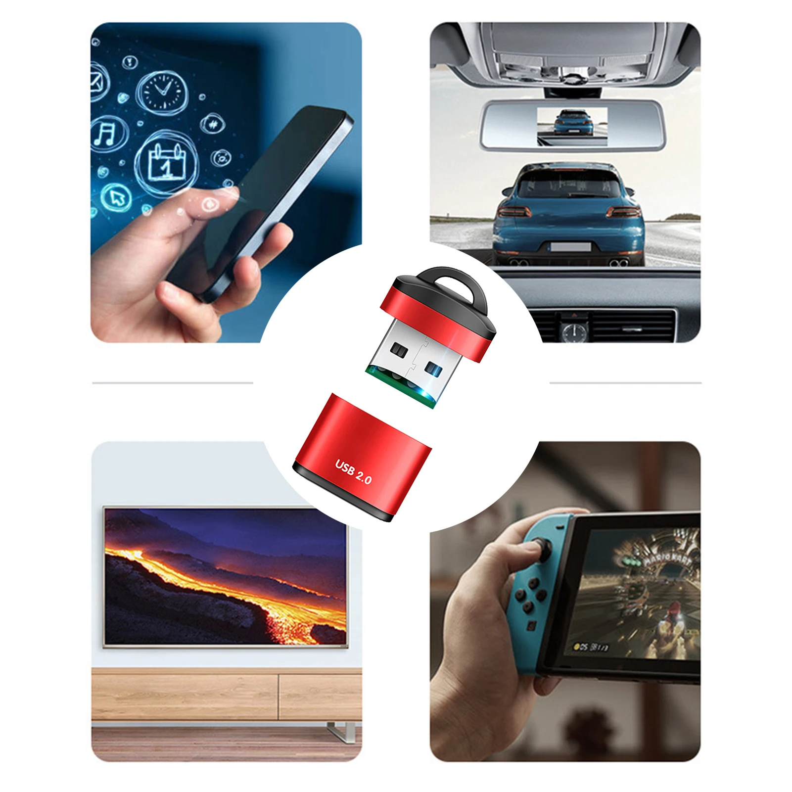 USB 2.0 Mini High Speed Memory Card Reader, Leitor de Celular, MicroSD, Adaptador USB, Plug and Play, USB 2.0