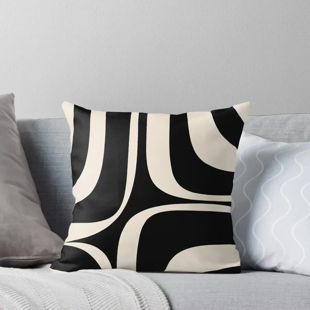 

Retro Groove Abstract Minimal Pattern Black and Almond Cream Throw Pillow anime girl Sofa Covers pillow