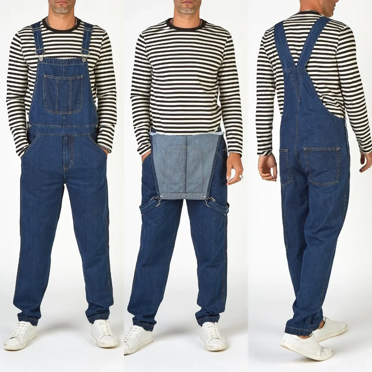 Mens Overalls Jeans Men Pockets Casual Loose Long Denim Pants Y2k Slim Splice Straight Rompers Autumn Plus Size Long Jeans Men