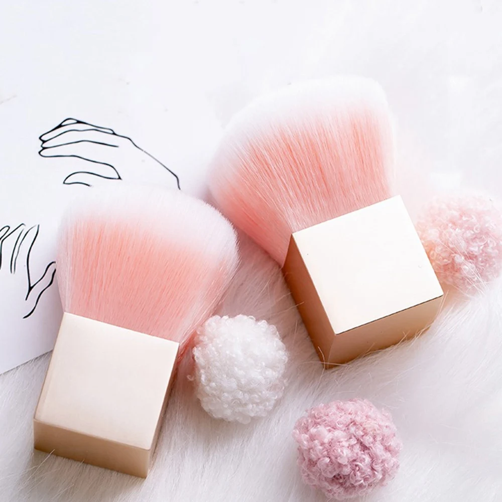AYMR-Mini brosse à ongles à tête en Nylon souple carré poignée en métal doré brosse à poussière pour Nail Art petit Angle propre outils de manucure des ongles