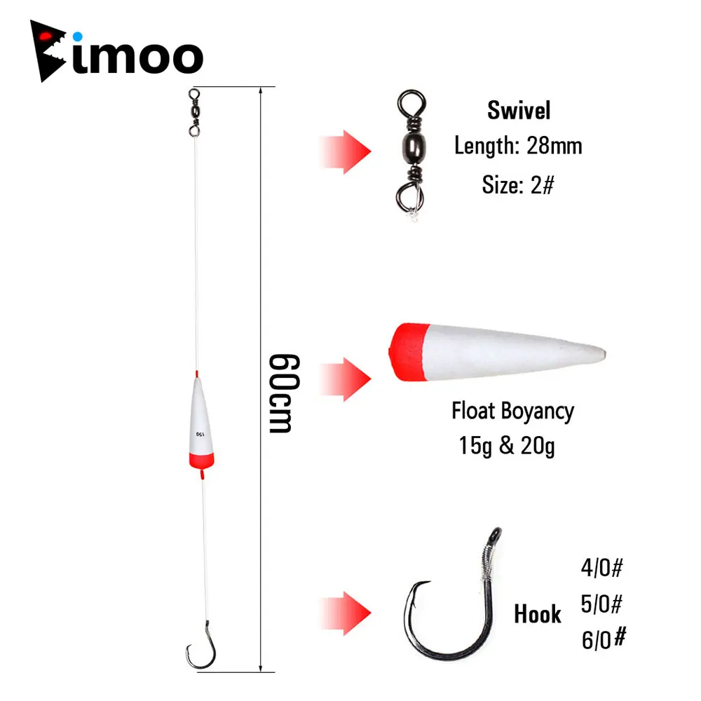 Bimoo 1set Blue Channel Flathead Catfish Fishing Catfish Rig Slip Float Carp Fishing Rigs with 3/0 4/0 5/0 Handmade Eagle Hooks