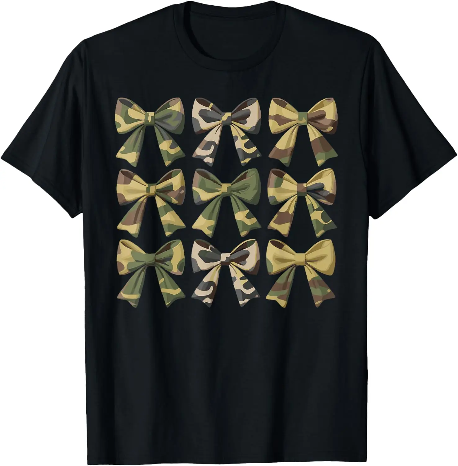 Camouflage Old Camo Bow Cute Country Hunting Women Girl T-Shirt 100% Cotton Trendy Y2K Short-Sleeve Tee-Soft, Quick-Drying,