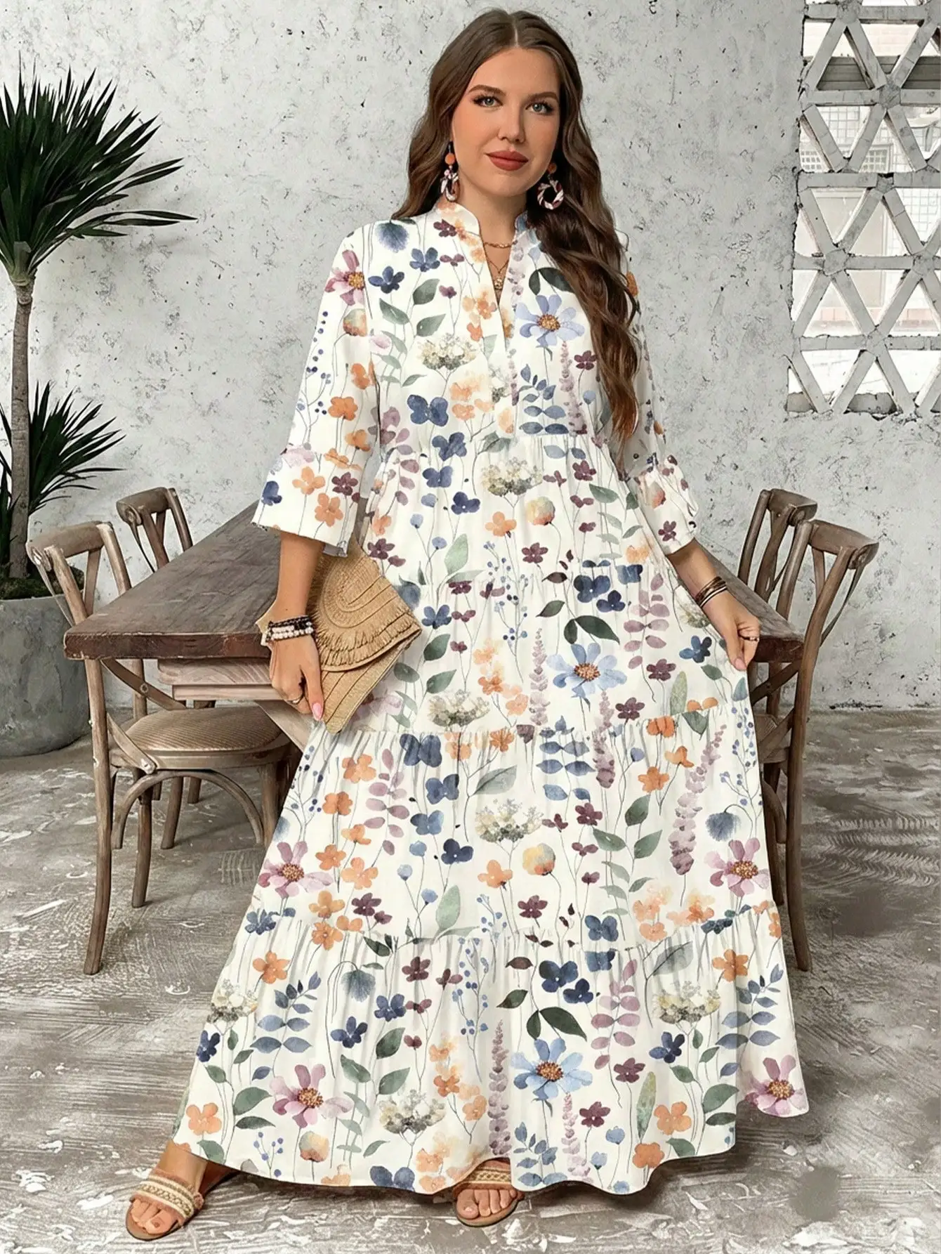 

Bohemian Floral Print Tiered Maxi Dress For Women Casual Vacation Beach Wedding Guest